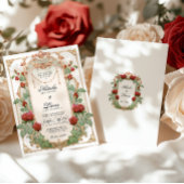 ブルガンディレッドアールヌーボーフローラ結婚式招待状 招待状