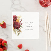 ブルガンディレッドイエローローズエレガントな結婚式 スタンダードカクテルナプキン (インサイチュ)