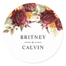 ブルガンディレッドイエローローズエレガントな結婚式