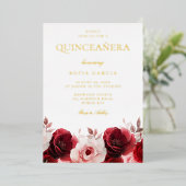 ブルガンディレッドエレガンスレッドローズキンセアニェラ金ゴールド 箔招待状 (立ち正面)