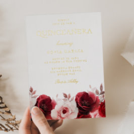 ブルガンディレッドエレガンスレッドローズキンセアニェラ金ゴールド 箔招待状