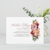 ブルガンディレッドオレンジフローラ秋ブライダルシャワー 招待状 (スタンド正面)