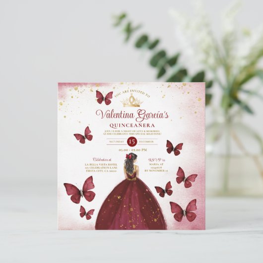 ブルガンディレッドキンセアニラ15アノスバタフライ金ゴールド 招待状 (スタンド正面)