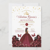 ブルガンディレッドキンセアニラ15アノスフラワーズ金ゴールド 招待状 (正面)