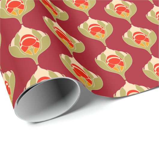 ブルガンディレッドクリームアールヌーボーラッピング紙 ラッピングペーパー (ロールコーナー)