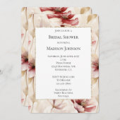 ブルガンディレッドクリームフローラブライダルシャワー 招待状 (正面/裏面)