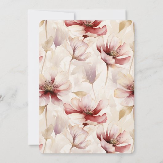 ブルガンディレッドクリームフローラブライダルシャワー 招待状 (裏面)