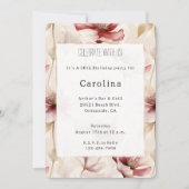 ブルガンディレッドクリームフローラ50誕生日 招待状 (正面)