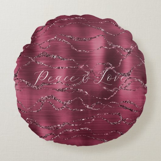 ブルガンディレッドグリジーグリッターストライプズ ラウンドクッション (正面)