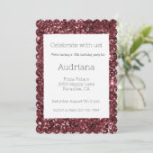 ブルガンディレッドグリジーグリッタースパークル16誕生日 招待状 (スタンド正面)