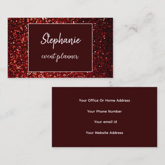 ブルガンディレッドグリッターホワイトプロフェッショナルラグジュアリー 名刺 (正面/裏面)