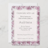 ブルガンディレッドシルバーフローラ誕生日 招待状 (正面)