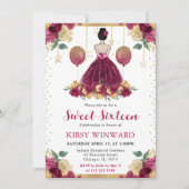 ブルガンディレッドドレスブルネットヘアプリンセススウィート16 招待状 (正面)