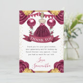 ブルガンディレッドドレスブロンドヘアプリンセススウィート16 サンキューカード (スタンド正面)