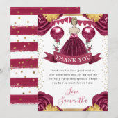 ブルガンディレッドドレスブロンドヘアプリンセス誕生日 サンキューカード (正面/裏面)