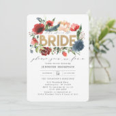 ブルガンディレッドネイビーフローラゴールドフォイルブライダルシャワー 招待状 (スタンド正面)