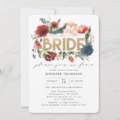 ブルガンディレッドネイビーフローラゴールドフォイルブライダルシャワー 招待状 (正面)