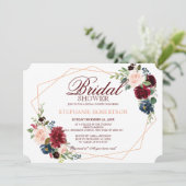 ブルガンディレッドネイビーフローラ幾何学ブライダルシャワー 招待状 (スタンド正面)
