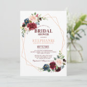 ブルガンディレッドネイビーフローラ幾何学ブライダルシャワー 招待状 (スタンド正面)