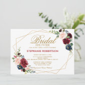 ブルガンディレッドネイビーフローラ幾何学ブライダルシャワー 招待状 (スタンド正面)