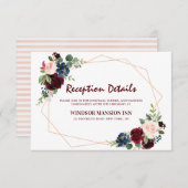 ブルガンディレッドネイビーフローラ幾何学披露宴 招待状 (正面/裏面)