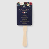 ブルガンディレッドネイビーフローラ素朴結婚式 プログラム ハンドファン (正面)