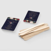 ブルガンディレッドネイビーフローラ素朴結婚式 プログラム ハンドファン (組立なし)