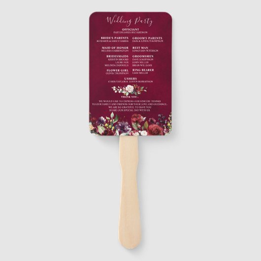 ブルガンディレッドネイビーフローラ素朴結婚式 プログラム ハンドファン (裏面)