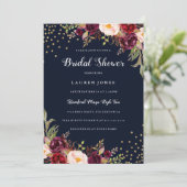ブルガンディレッドネイビーフローラ金ゴールドブライダルシャワー 招待状 (スタンド正面)