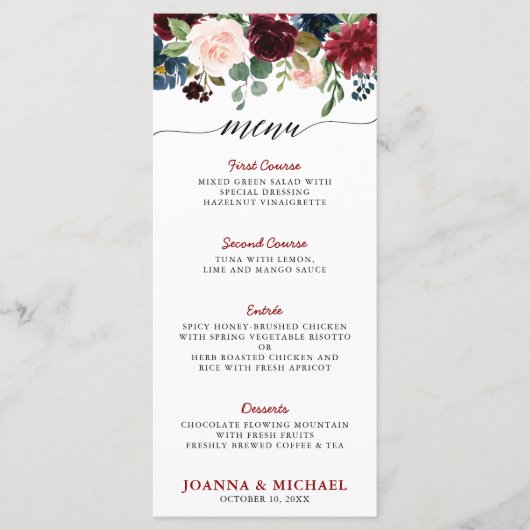 ブルガンディレッドネイビーブルーウォーター色フローラボーホ メニュー (正面)