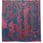 ブルガンディレッドネイビーブルーグリッター大理石 シャワーカーテン (正面)