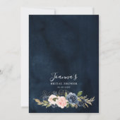 ブルガンディレッドネイビーブルーフローラブライダルシャワーゲーム 招待状 (裏面)