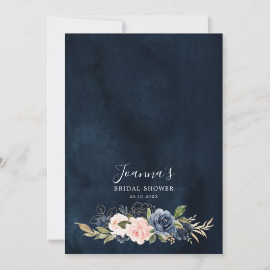 ブルガンディレッドネイビーブルーフローラブライダルシャワーゲーム 招待状 (裏面)