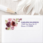 ブルガンディレッドネイビーブルーフローラ差出人住所 ラベル (インサイチュ)