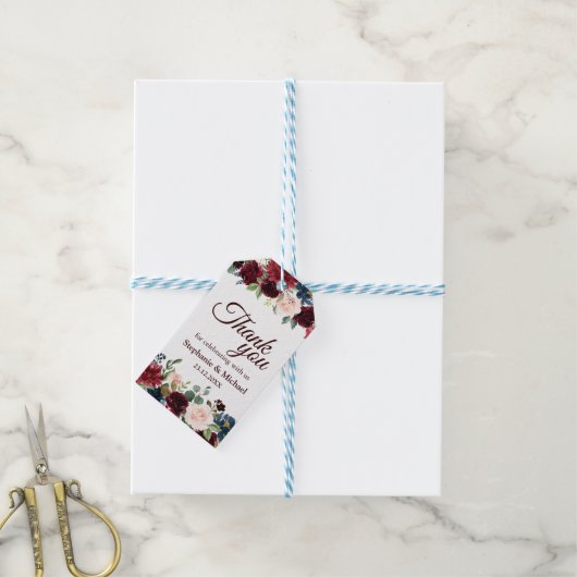 ブルガンディレッドネイビー素朴フローラボホギフトラベル ギフトタグ (より糸付き)