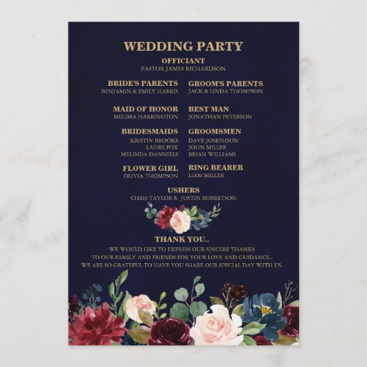 ブルガンディレッドネイビー素朴フローラボホファンバック プログラム (正面)