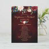 ブルガンディレッドネイビー素朴フローラボホファンフロント 招待状 (スタンド正面)