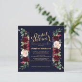 ブルガンディレッドネイビー素朴フローラボホブライダルシャワー 招待状 (スタンド正面)