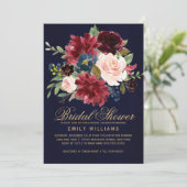 ブルガンディレッドネイビー素朴フローラボホブライダルシャワー 招待状 (スタンド正面)
