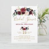 ブルガンディレッドネイビー素朴フローラボホブライダルシャワー 招待状 (スタンド正面)
