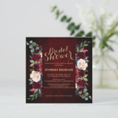 ブルガンディレッドネイビー素朴フローラボホブライダルシャワー 招待状 (スタンド正面)