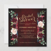 ブルガンディレッドネイビー素朴フローラボホブライダルシャワー 招待状 (正面)