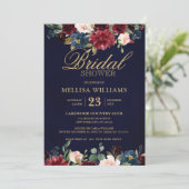 ブルガンディレッドネイビー素朴フローラボホブライダルシャワー 招待状 (スタンド正面)