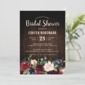 ブルガンディレッドネイビー素朴フローラボホブライダルシャワー 招待状 (スタンド正面)