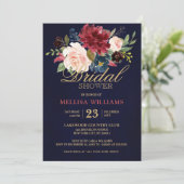 ブルガンディレッドネイビー素朴フローラボホブライダルシャワー 招待状 (スタンド正面)