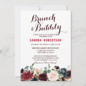 ブルガンディレッドネイビー素朴フローラボホブライダルシャワー 招待状 (正面)