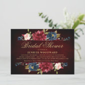ブルガンディレッドネイビー素朴フローラボホブライダルシャワー 招待状 (スタンド正面)