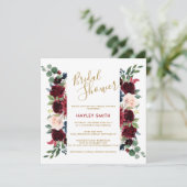 ブルガンディレッドネイビー素朴フローラボホブライダルシャワー 招待状 (スタンド正面)