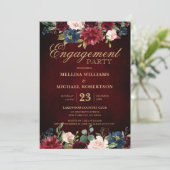 ブルガンディレッドネイビー素朴フローラボホ婚約 招待状 (スタンド正面)