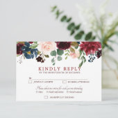ブルガンディレッドネイビー素朴フローラボーホRSVP 出欠カード (スタンド正面)